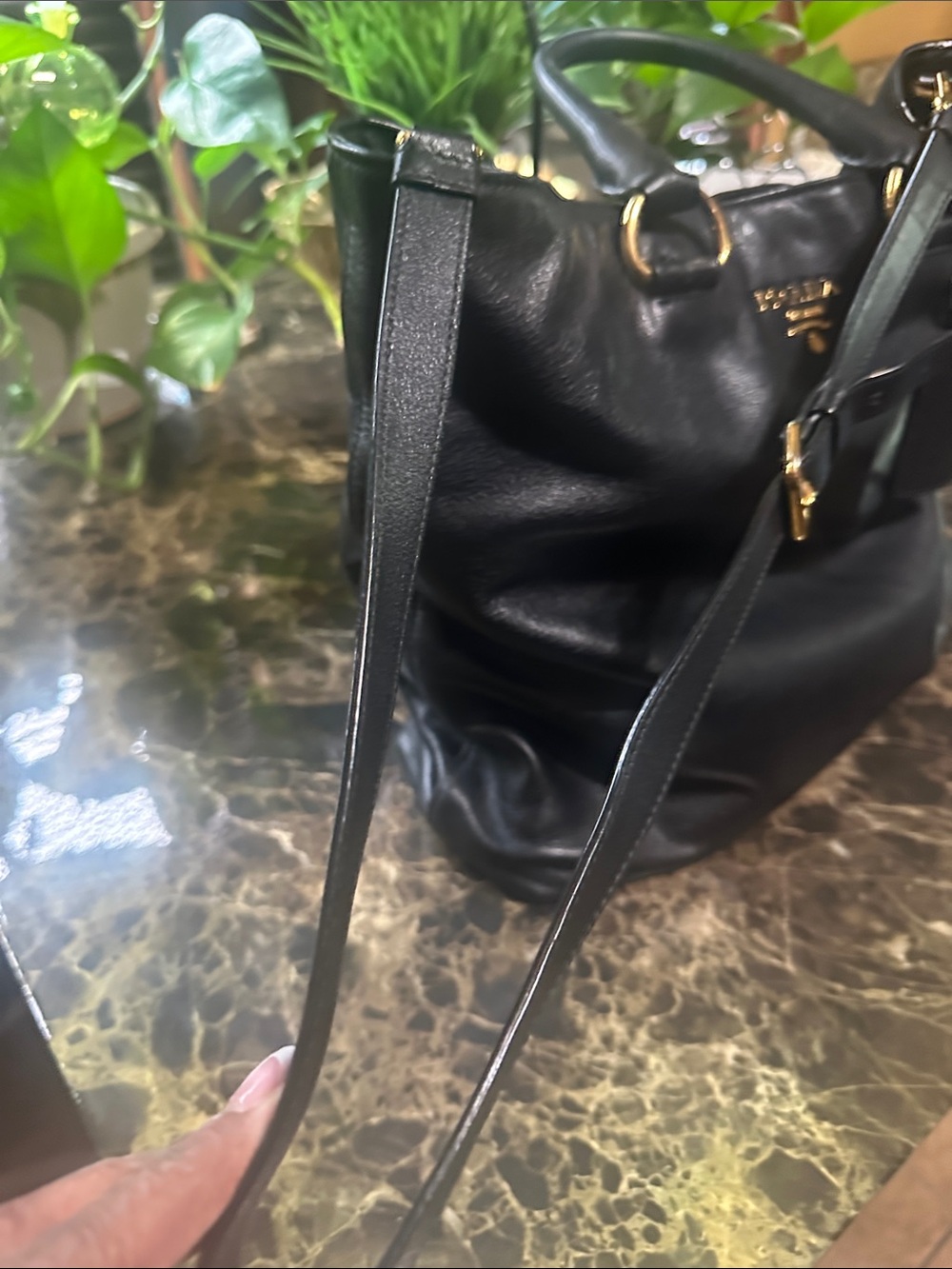 Prada Black Leather Tote with Gold Hardware Accents - Picture 7 of 15
